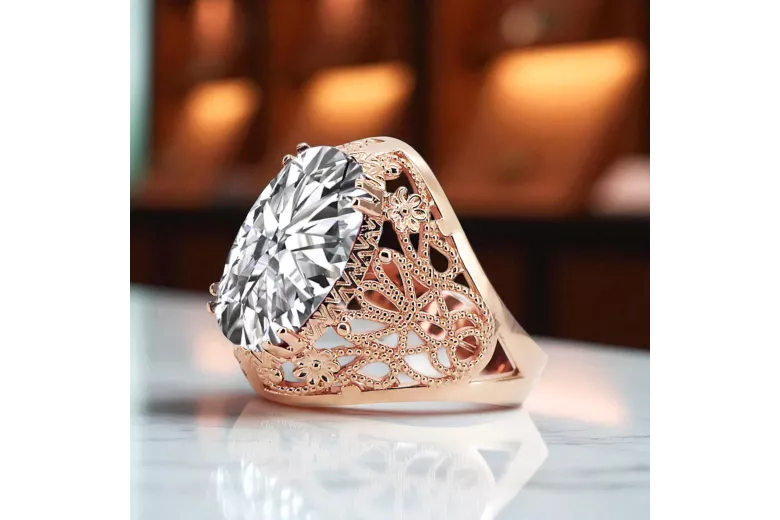 الذهب الوردي الأصلي زركونيا خاتم أسلوب فينتاج vrc074r